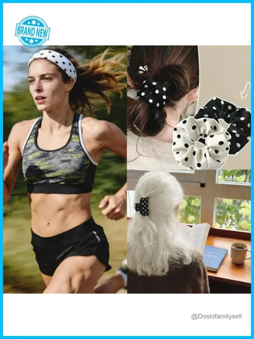 6 Piece Polka Dot Hair Set with Headbands Claw Clips Scrunchies - Non Slip